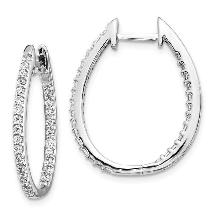 Million Charms 14K White Gold Inside/Out Diamond Hinged Hoop Earrings, 24mm x 20mm