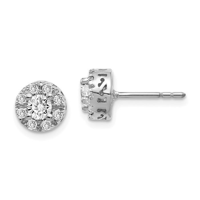 Million Charms 14K White Gold Stud Plus Diamond Earring Semi-mount, 8mm x 8mm