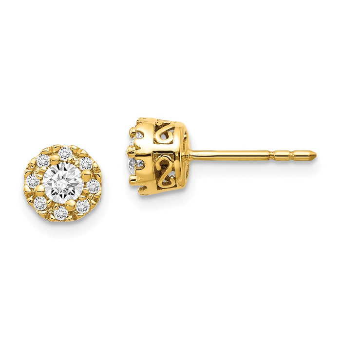 Million Charms 14k Yellow Gold Stud Plus Diamond Earring Semi-mount, 6mm x 6mm