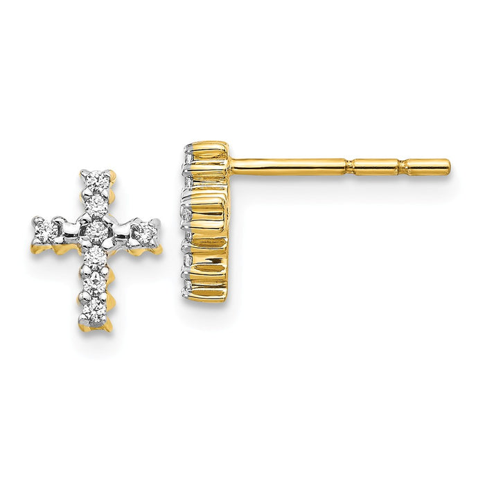 Million Charms 14k Yellow Gold Gold Polished Diamond Cross Post Earrings, 8mm x 6mm