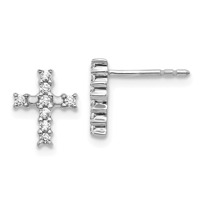 Million Charms 14K White Gold Polished Diamond Cross Post Earrings, 10mm x 8mm
