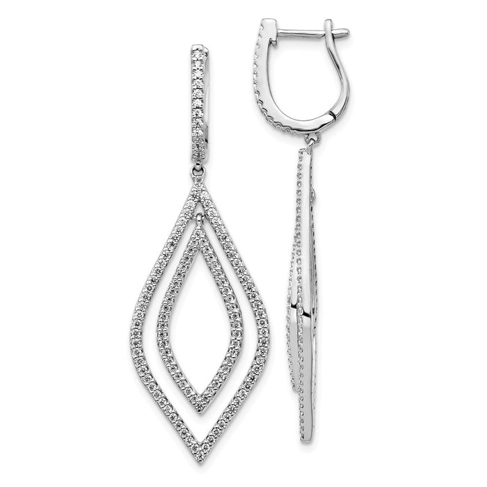 Million Charms 14K White Gold Diamond Teardrop Hinged Dangle Earrings, 46mm x 15mm