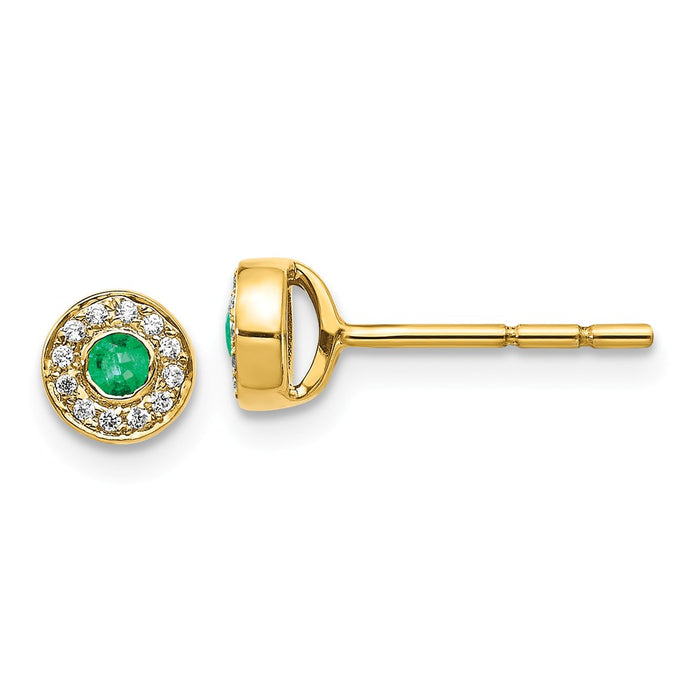 14k Yellow Gold Diamond and Emerald Post Earrings, 5mm x 5mm