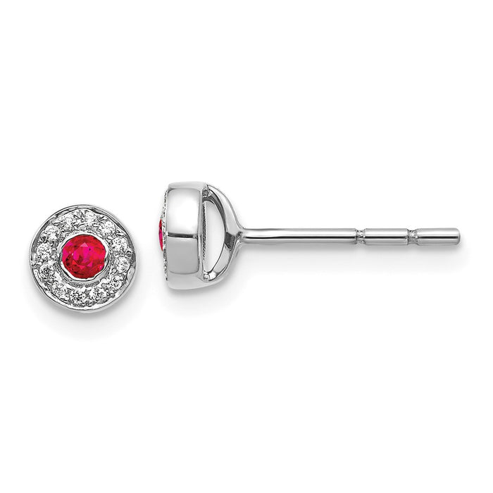 Million Charms 14k White Gold Diamond and Ruby Post Earrings, 5mm x 5mm