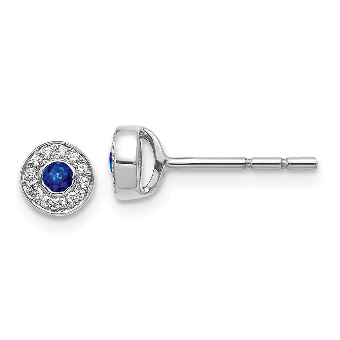 Million Charms 14k White Gold Diamond and Sapphire Post Earrings, 5mm x 5mm