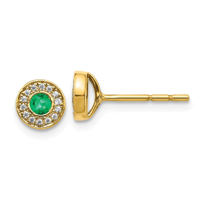 14k Yellow Gold Gold Diamond and Emerald Post Earrings, 6mm x 6mm