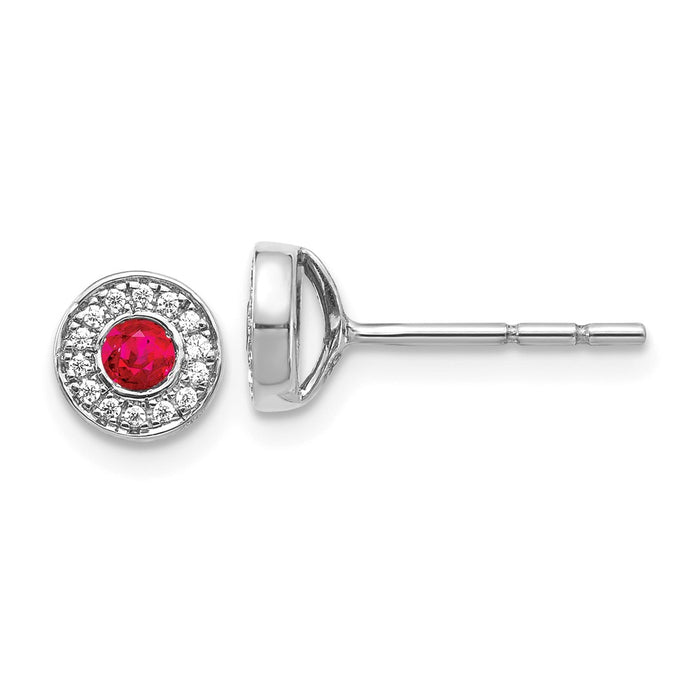 Million Charms 14k White Gold Diamond and Ruby Post Earrings, 6mm x 6mm