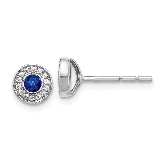 Million Charms 14k White Gold Diamond and Blue Sapphire Post Earrings, 6mm x 6mm
