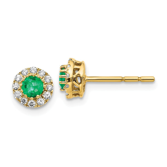 14k Yellow Gold Gold Diamond and Emerald Post Earrings, 6mm x 6mm