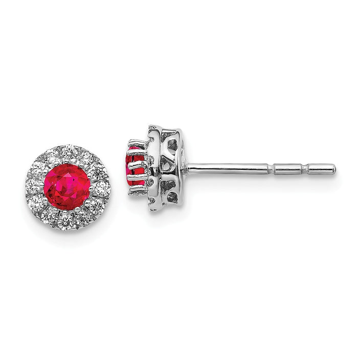 Million Charms 14k White Gold Diamond and Ruby Post Earrings, 7mm x 7mm