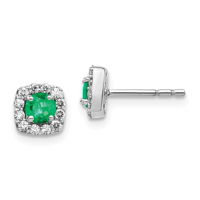 14k White Gold Diamond & Emerald Earrings, 6.2mm x 6.2mm