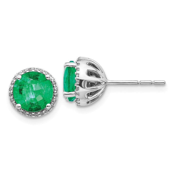 14k White Gold Diamond & Emerald Post Earrings, 8mm x 8mm