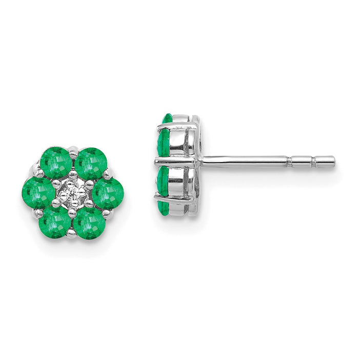 14K White Gold Polished Emerald & Diamond Post Earrings, 6mm x 6mm