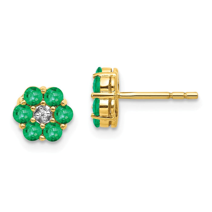 14k & Rhodium Emerald & Diamond Post Earrings, 6mm x 6mm