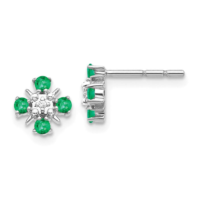 14k White Gold Emerald & Diamond Post Earrings, 7mm x 7mm