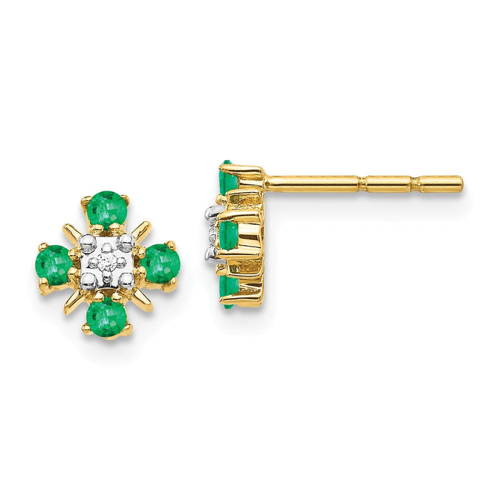 14k Yellow Gold Gold Emerald & Diamond Post Earrings, 7mm x 7mm