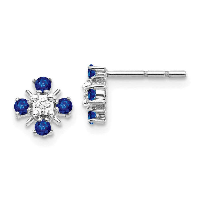 Million Charms 14k White Gold Blue Sapphire & Diamond Post Earrings, 7mm x 7mm