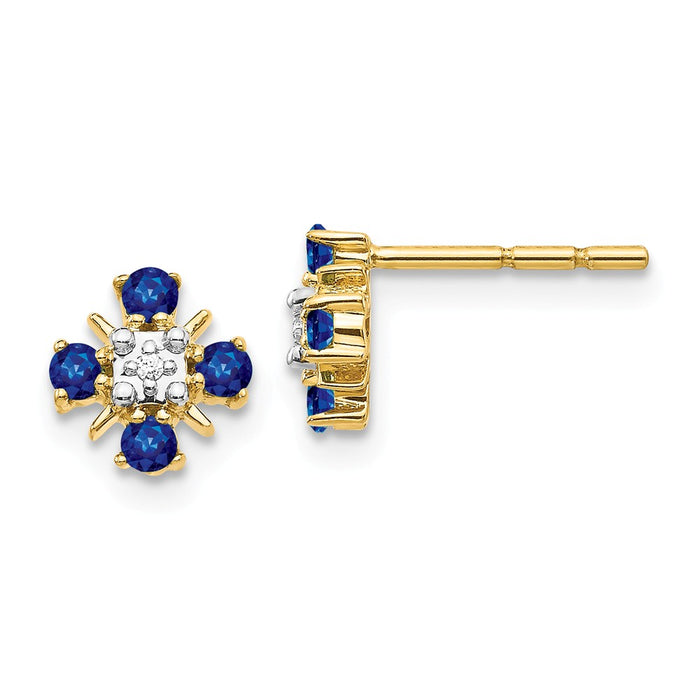 Million Charms 14k Yellow Gold Gold Blue Sapphire & Diamond Post Earrings, 7mm x 7mm