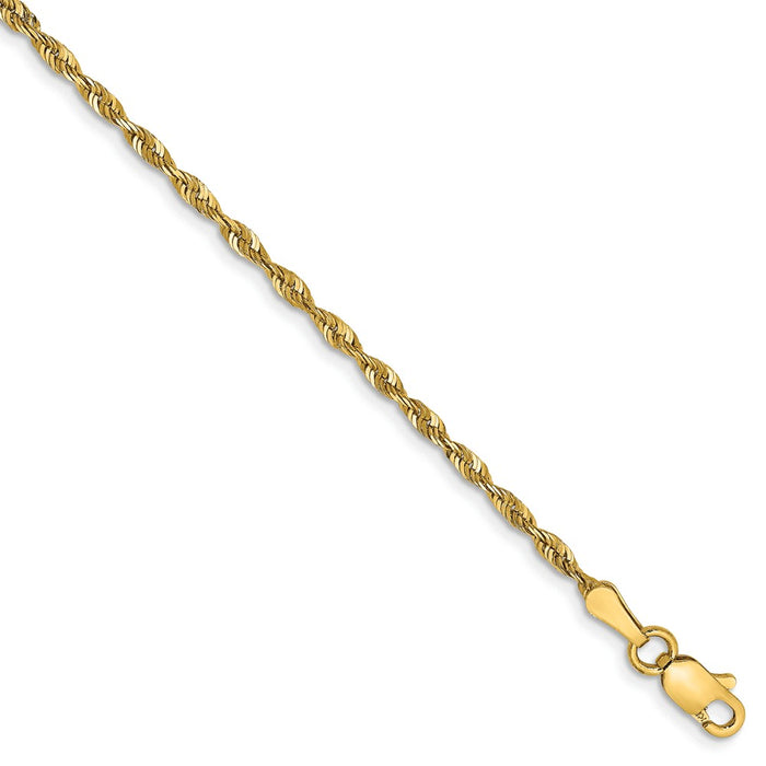 Million Charms 14k Yellow Gold 2.0mm Diamond-Cut Extra-Light Rope Chain, Chain Length: 9 inches