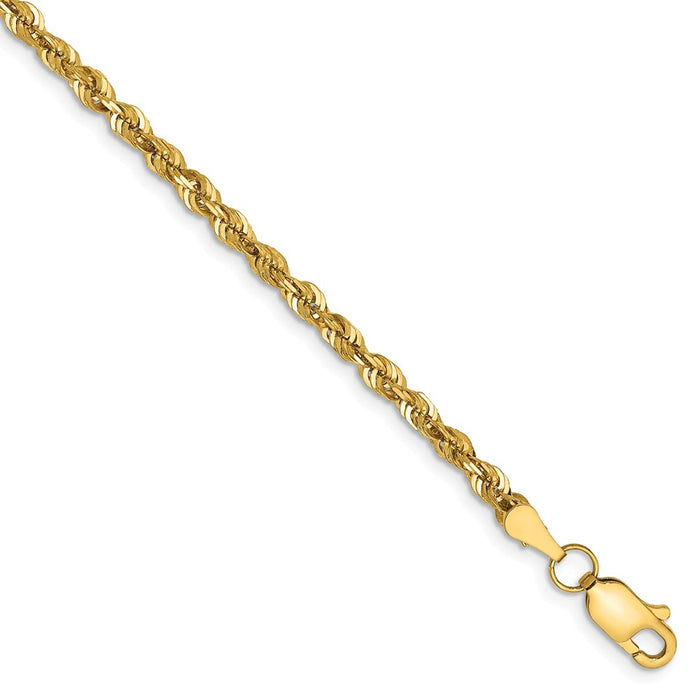 Million Charms 14k Yellow Gold 2.75mm Diamond-Cut Extra-Light Rope Chain, Chain Length: 8 inches