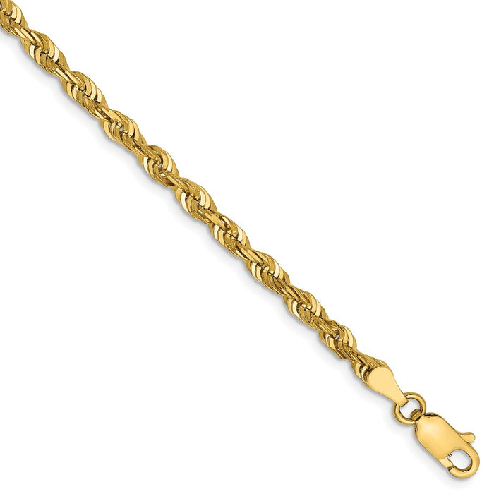 Million Charms 14k Yellow Gold 4mm Diamond-Cut Extra-Light Rope Chain, Chain Length: 7 inches