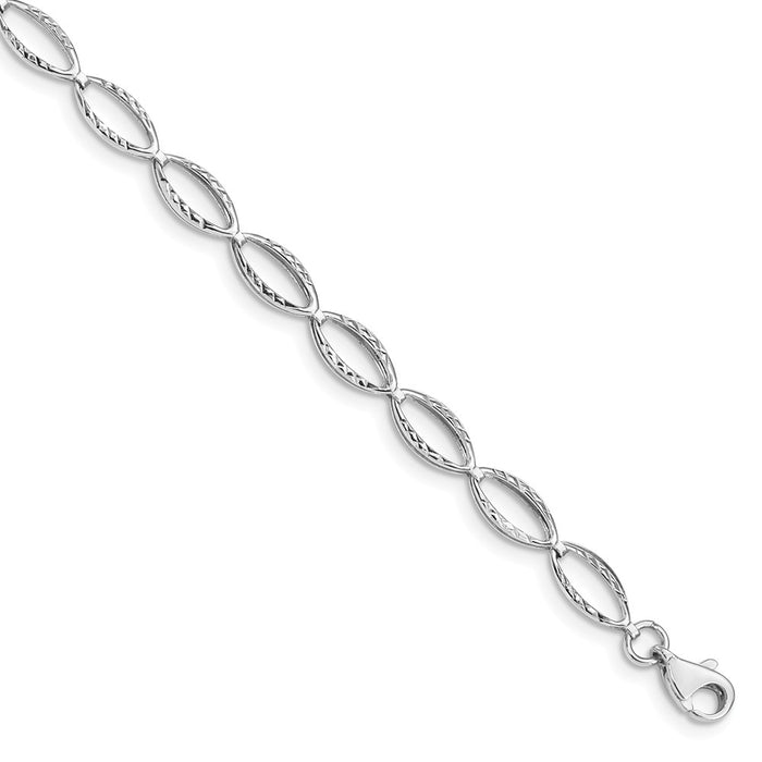 Million Charms 14k White Gold Polished Oval Link Bracelet, Chain Length: 7.25 inches