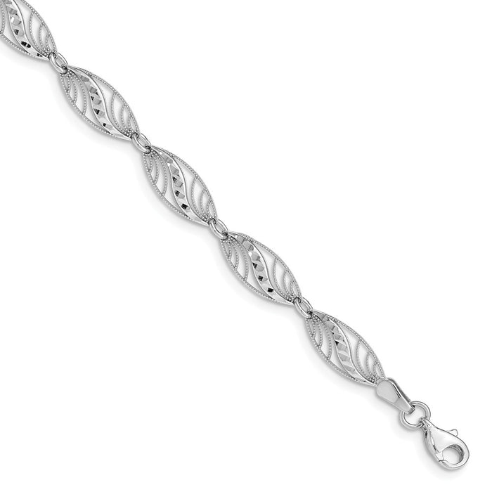 Million Charms 14k White Gold Diamond Cut Bracelet, Chain Length: 7.25 inches