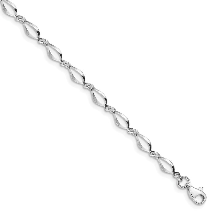 Million Charms 14k White Gold Polished Fancy Link Bracelet, Chain Length: 7.25 inches