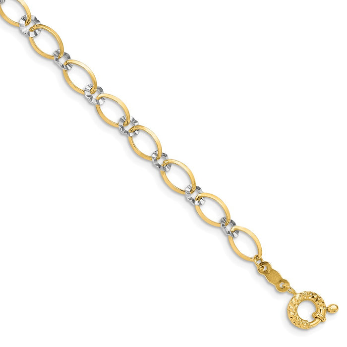 Million Charms 14K Two-tone Oval and Diamond Cut Circle Bracelet, Chain Length: 7.25 inches