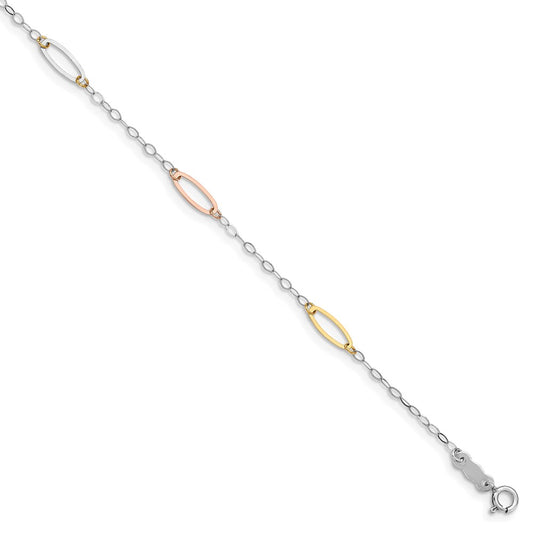 Million Charms 14K Tri-color Oval Link Bracelet, Chain Length: 7.5 inches