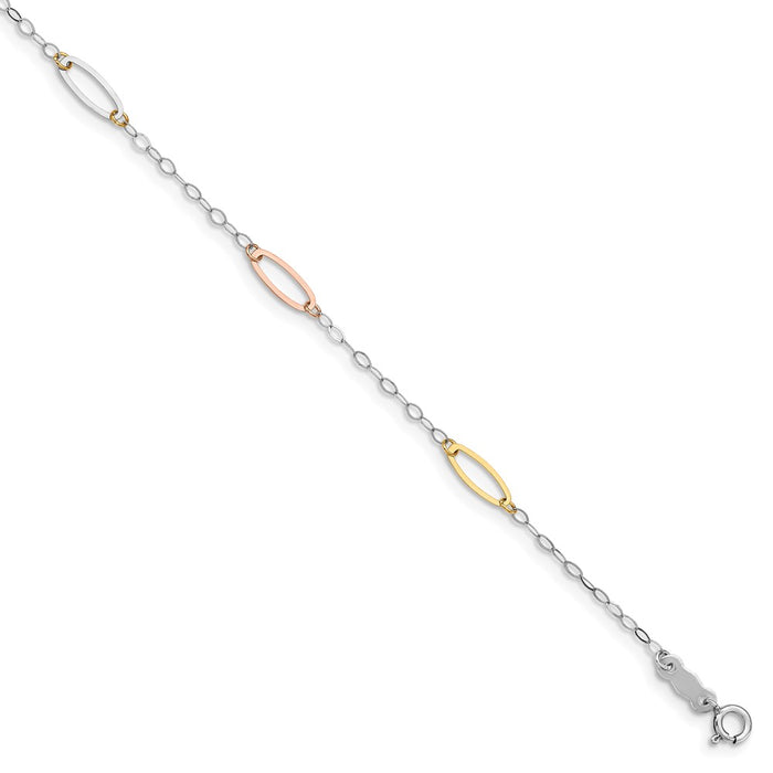 Million Charms 14K Tri-color Oval Link Bracelet, Chain Length: 7.5 inches