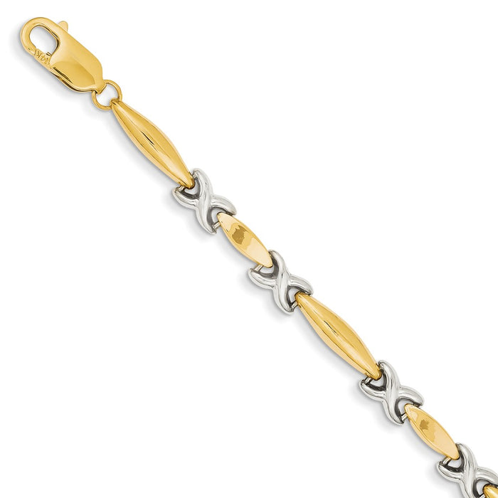 Million Charms 14k Two-tone Polished Fancy Link Bracelet, Chain Length: 7 inches