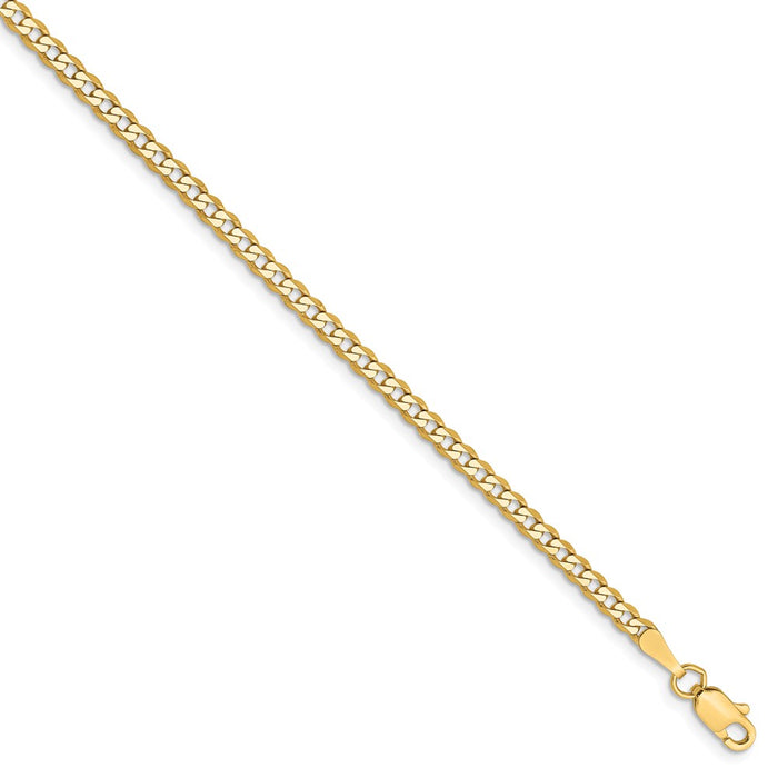 Million Charms 14k Yellow Gold 2.3mm Beveled Curb Chain, Chain Length: 9 inches