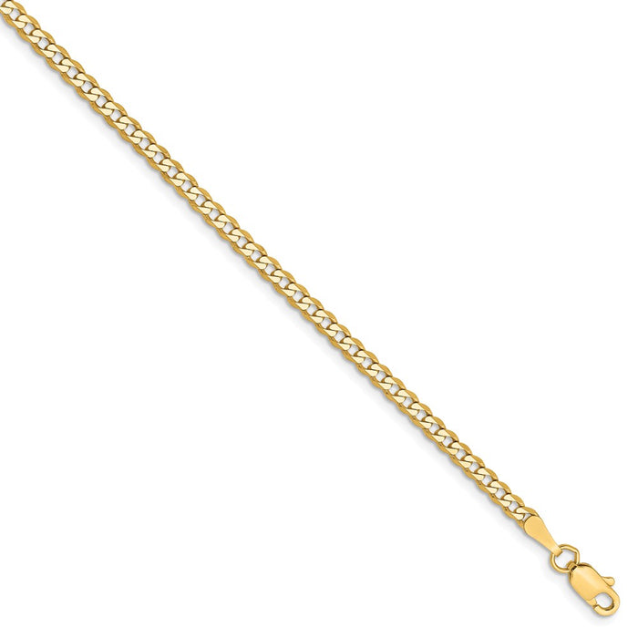 Million Charms 14k Yellow Gold 2.3mm Beveled Curb Chain, Chain Length: 10 inches