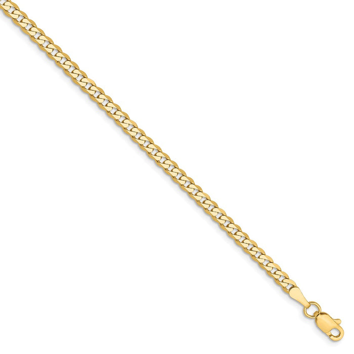 Million Charms 14k Yellow Gold 2.9mm Beveled Curb Chain, Chain Length: 7 inches