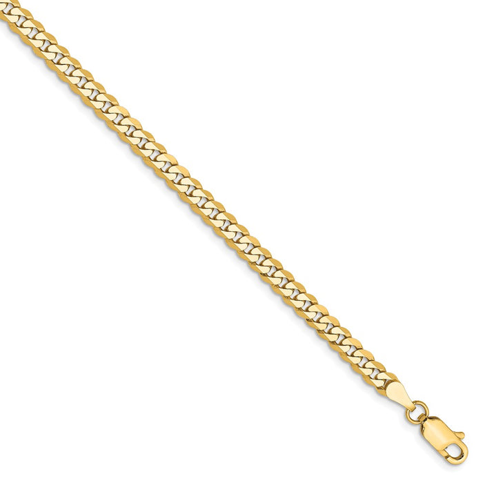 Million Charms 14k Yellow Gold 3.2mm Beveled Curb Chain, Chain Length: 7 inches