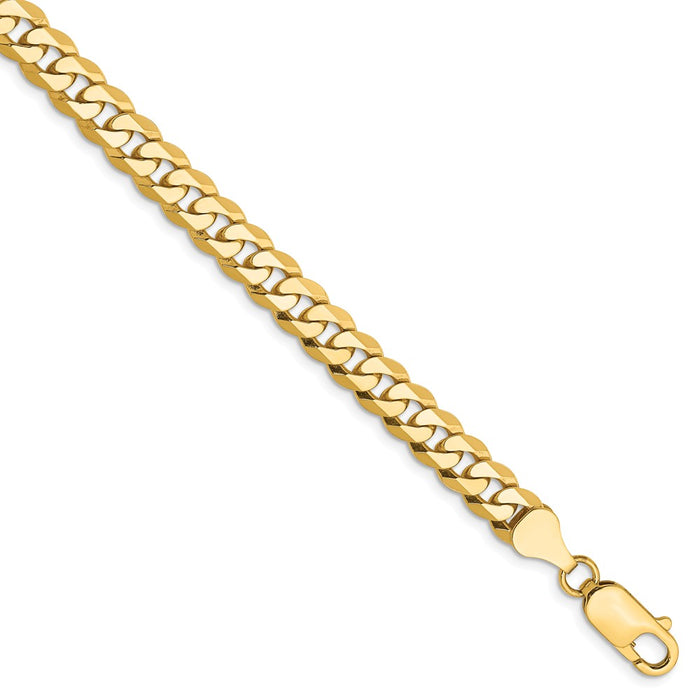 Million Charms 14k Yellow Gold 6.25mm Beveled Curb Chain, Chain Length: 7 inches