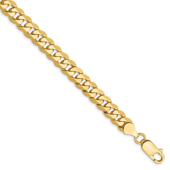 Million Charms 14k Yellow Gold 7.25mm Beveled Curb Chain, Chain Length: 9 inches