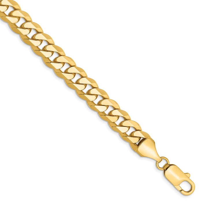 Million Charms 14k Yellow Gold 8.5mm Beveled Curb Chain, Chain Length: 8 inches