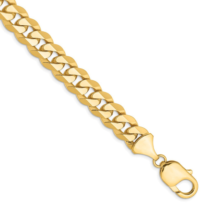 Million Charms 14k Yellow Gold 9.5mm Beveled Curb Chain, Chain Length: 9 inches