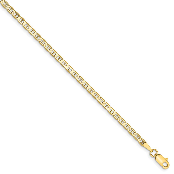 Million Charms 14k Yellow Gold 2.4mm Flat Anchor Chain, Chain Length: 7 inches