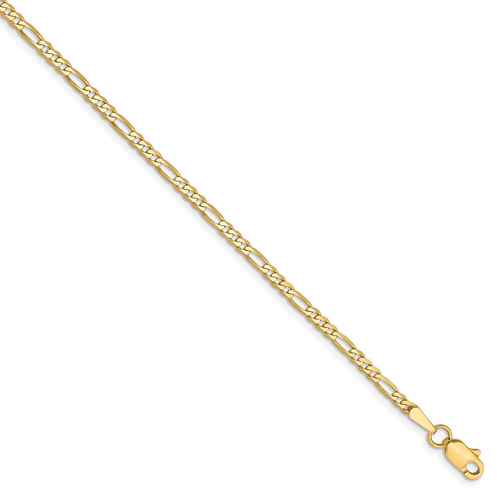 Million Charms 14k Yellow Gold 2.2mm Flat Figaro Chain, Chain Length: 7 inches