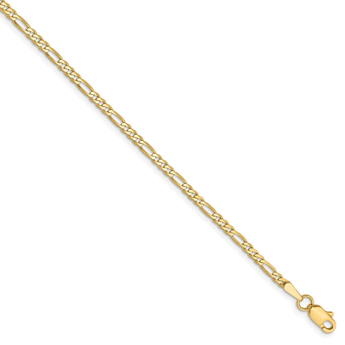 Million Charms 14k Yellow Gold 2.2mm Flat Figaro Chain, Chain Length: 7 inches