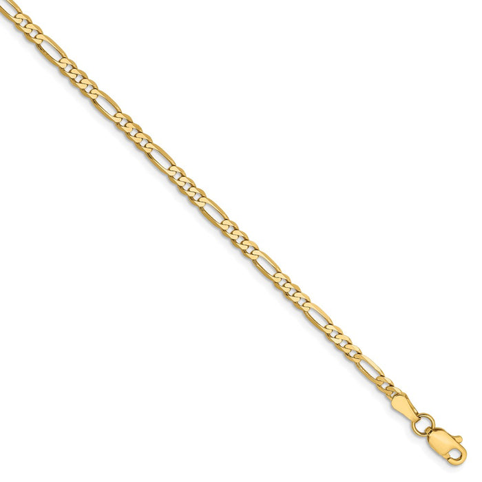 Million Charms 14k Yellow Gold 2.75mm Flat Figaro Chain, Chain Length: 7 inches