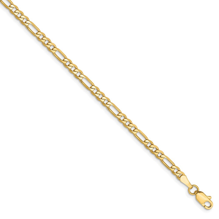 Million Charms 14k Yellow Gold 3.00mm Flat Figaro Chain, Chain Length: 7 inches