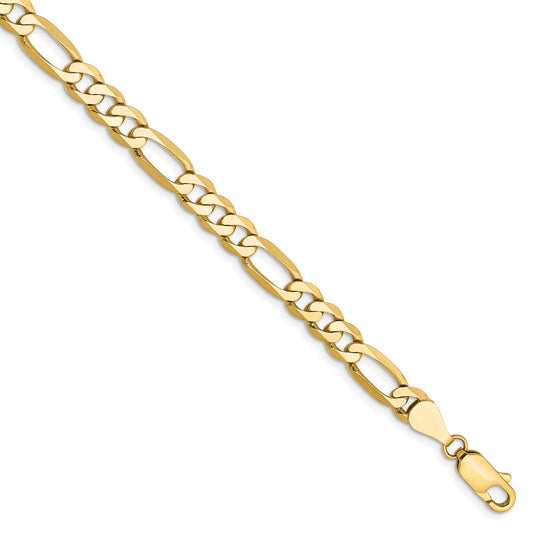 Million Charms 14k Yellow Gold 5.25mm Flat Figaro Chain, Chain Length: 7 inches