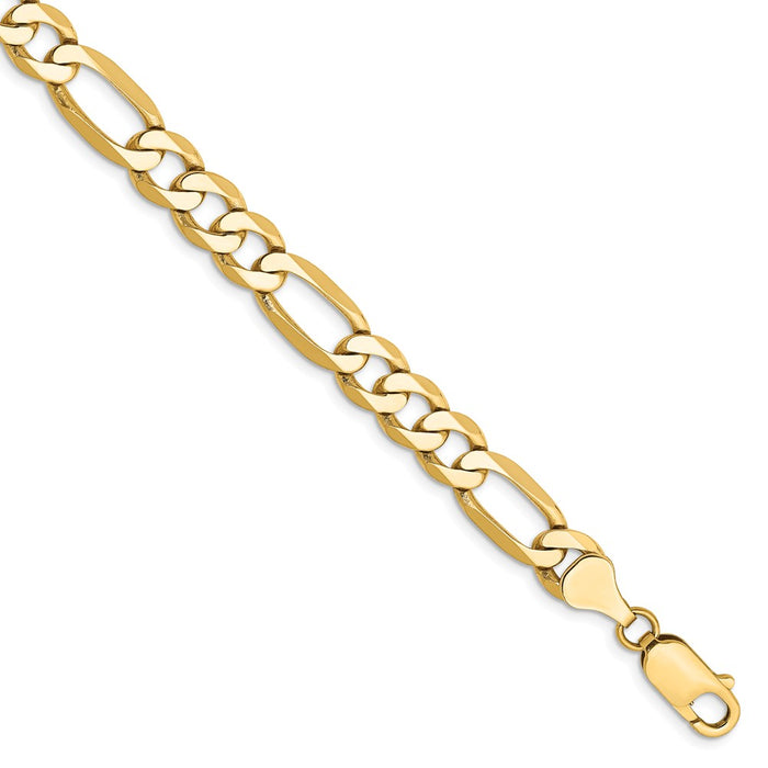 Million Charms 14k Yellow Gold 7mm Flat Figaro Chain, Chain Length: 9 inches