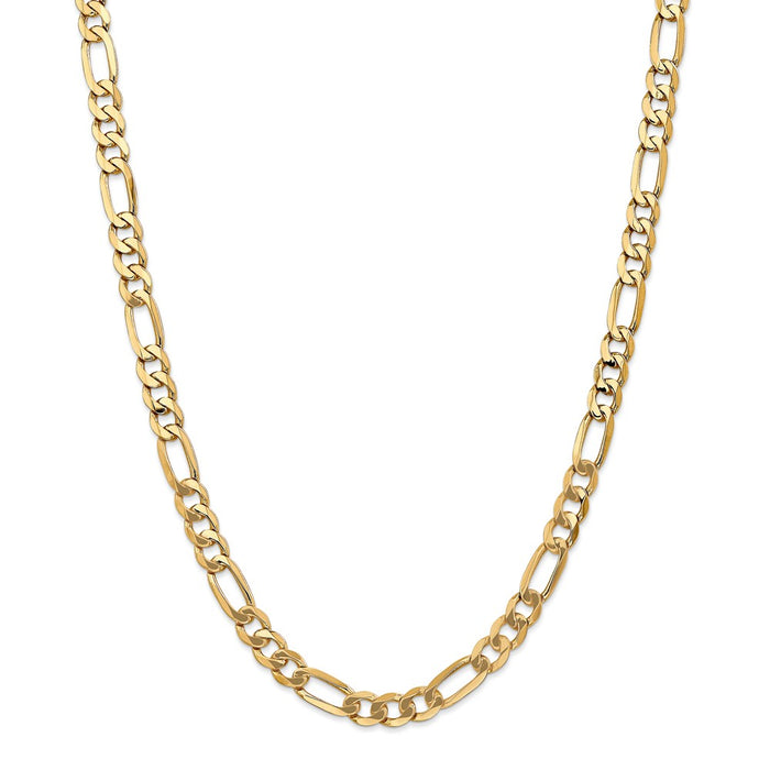 Million Charms 14k Yellow Gold, Necklace Chain, 7mm Flat Figaro Chain, Chain Length: 26 inches