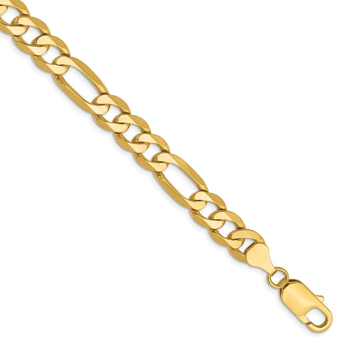 Million Charms 14k Yellow Gold 7.5mm Flat Figaro Chain, Chain Length: 8 inches