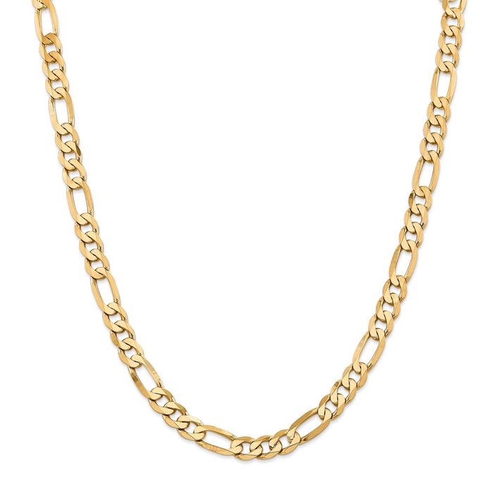 Million Charms 14k Yellow Gold, Necklace Chain, 7.5mm Flat Figaro Chain, Chain Length: 26 inches